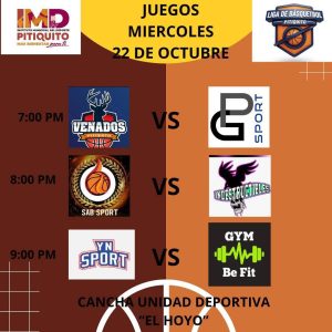 JORNADA DEL DIA DE HOY EN LA UNIDAD DEPORTIVA RICARDO GUTIERREZ “EL HOYO” A PARTIR DE LAS 7:00 PM
